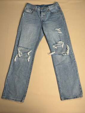 Levi's Premium 501 '90s Mid Rise Distressed Relaxed Straight Fit Light Wash Jean